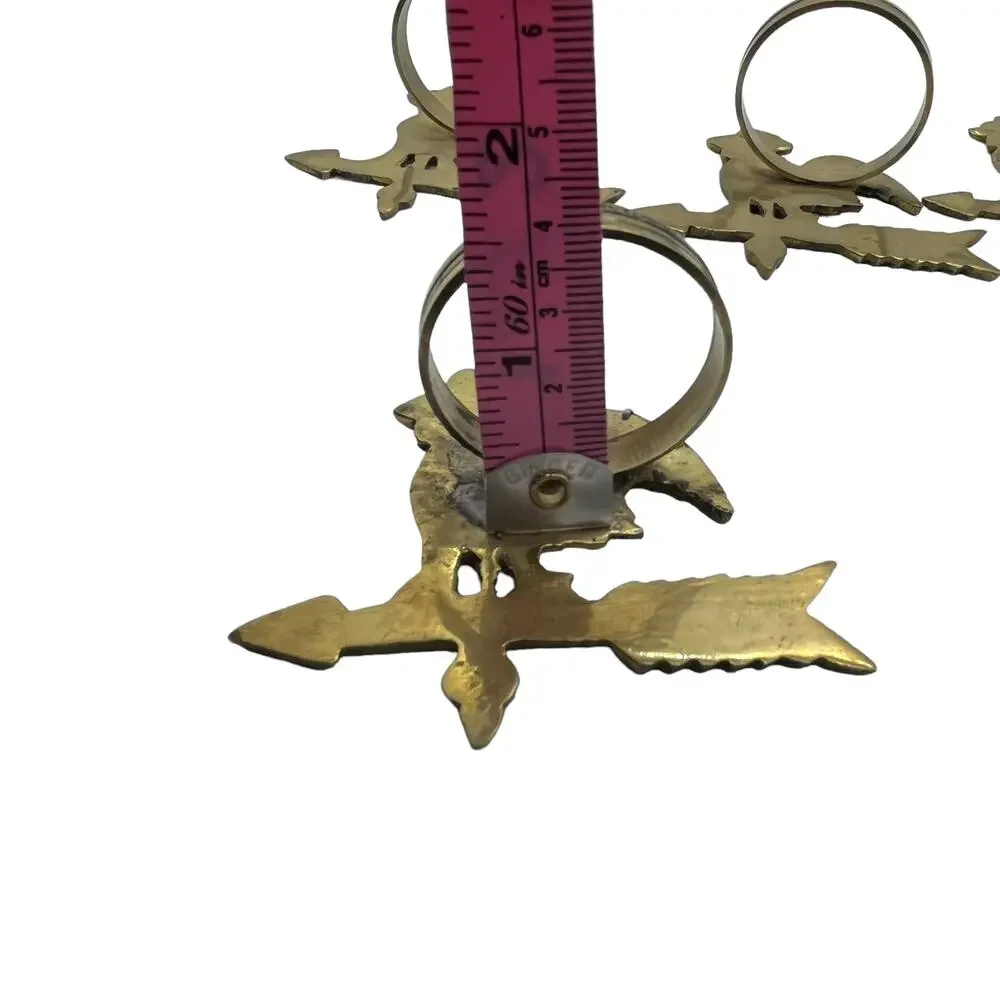 Rooster Napkin Rings Weathervane Brass Tone Set of Four Vintage Repaired Country